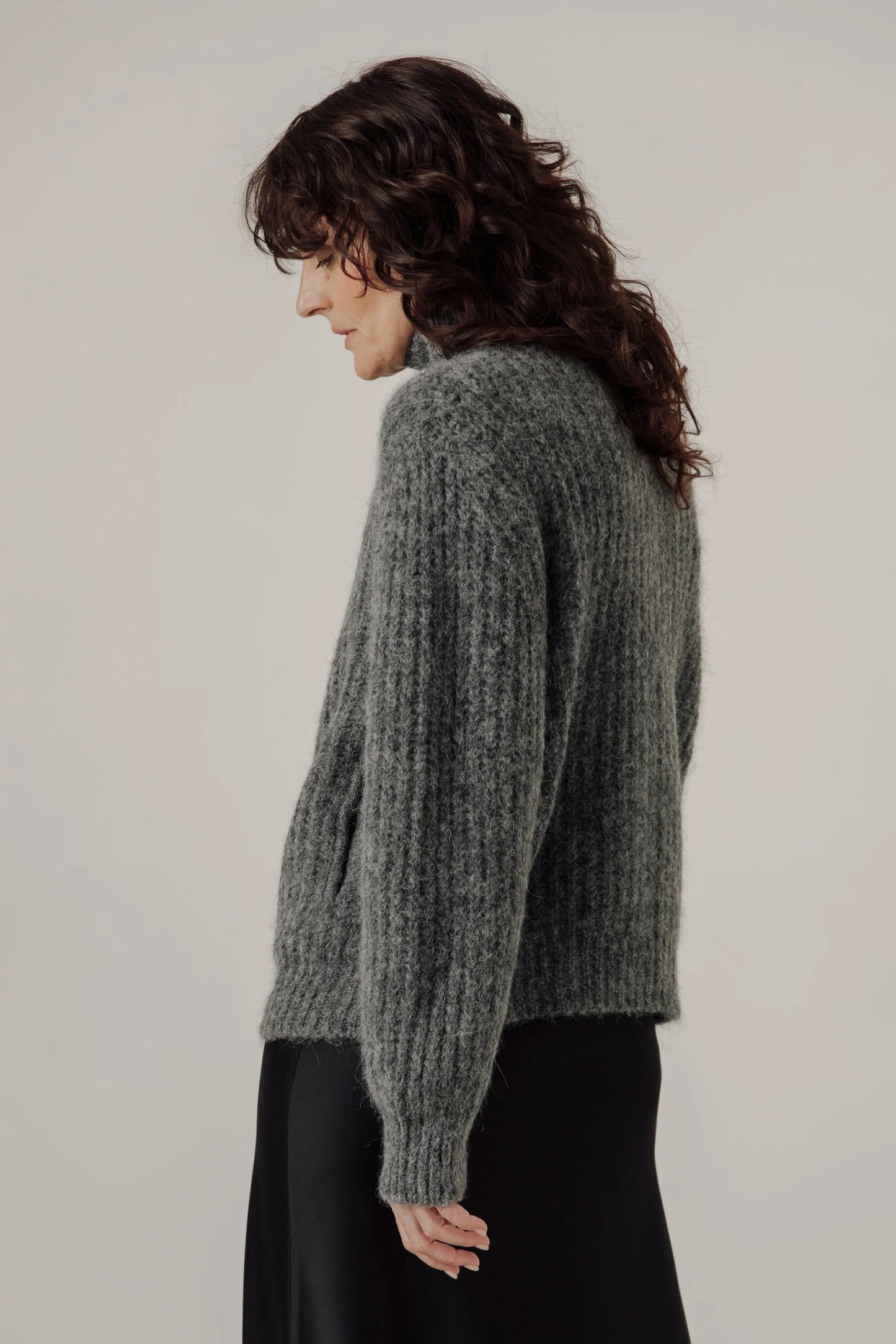 Bare Knitwear Alpaca Rib Zip Jacket - Stone