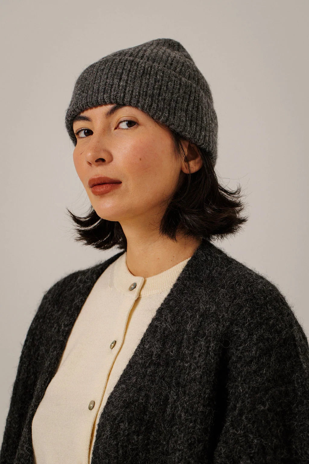 Bare Knitwear Baby Alpaca Rib Beanie - Charcoal