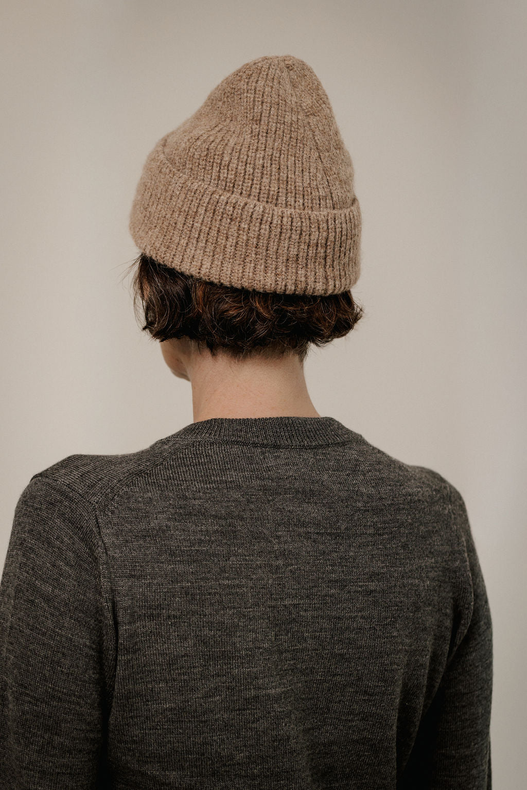Bare Knitwear Baby Alpaca Rib Beanie - Dark Fawn