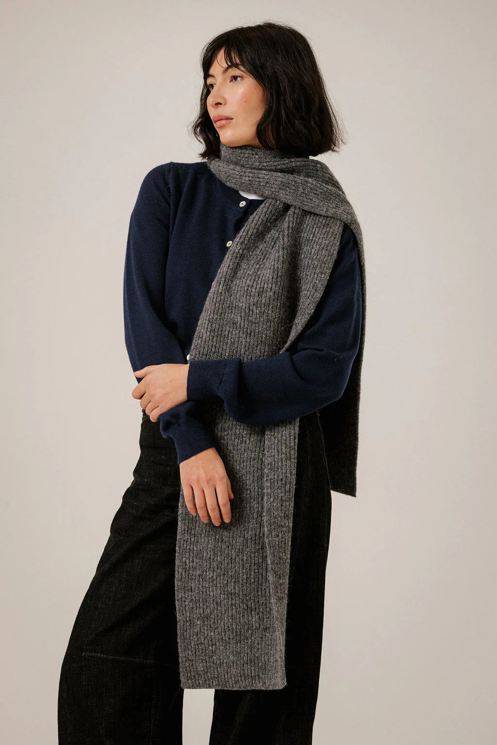 Bare Knitwear Baby Alpaca Rib Scarf - Charcoal