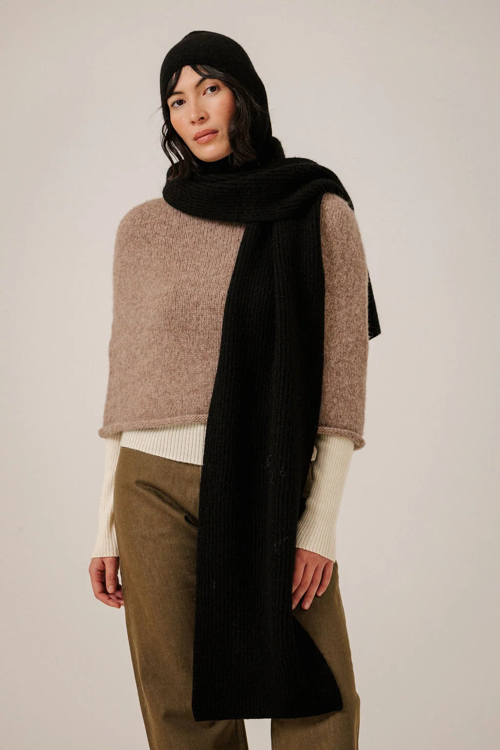 Bare Knitwear Baby Alpaca Rib Scarf - Black