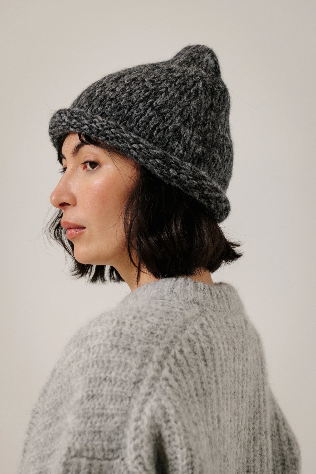 Bare Knitwear Baby Alpaca Roll Hat - Charcoal Marl