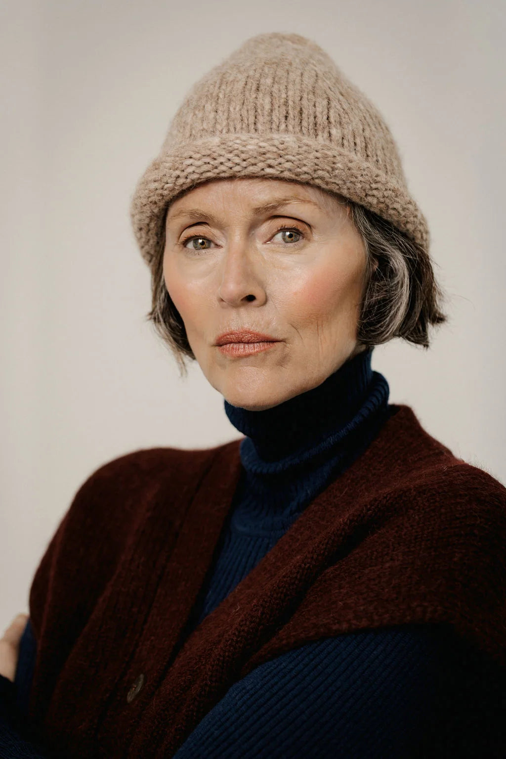 Bare Knitwear Baby Alpaca Roll Hat - Fawn Marl