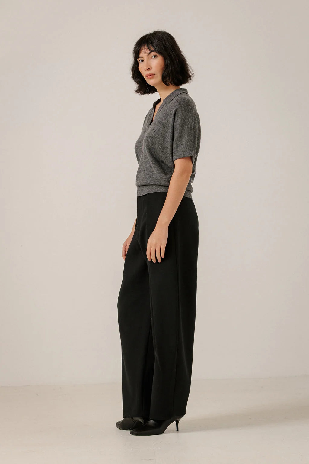 Bare Knitwear Batwing Merino Polo - Charcoal