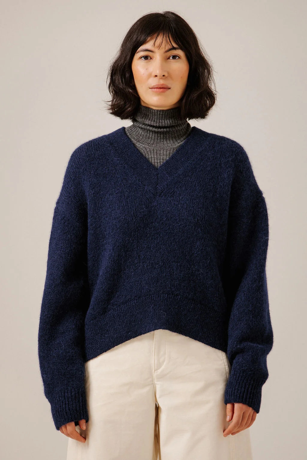 Bare Knitwear Boxy Alpaca V-Neck - Navy