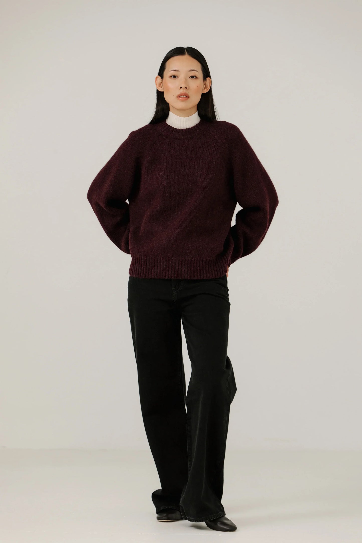 Bare Knitwear Classic Oversized Crewneck - Deep Maroon