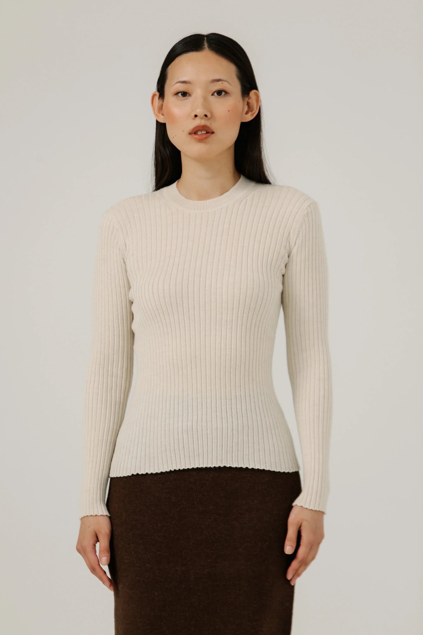 Bare Knitwear Fine Knit Rib Top - Pearl