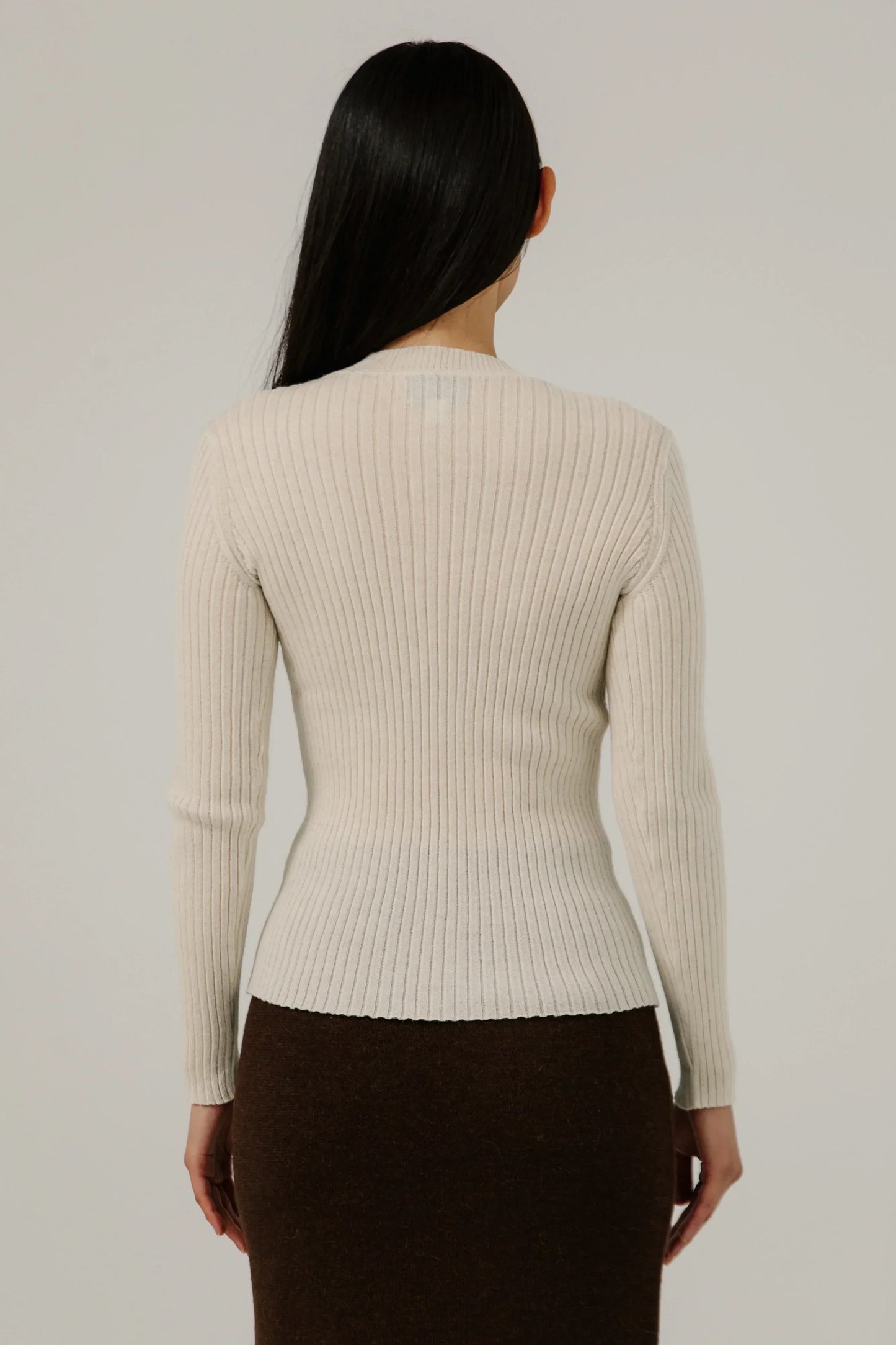 Bare Knitwear Fine Knit Rib Top - Pearl