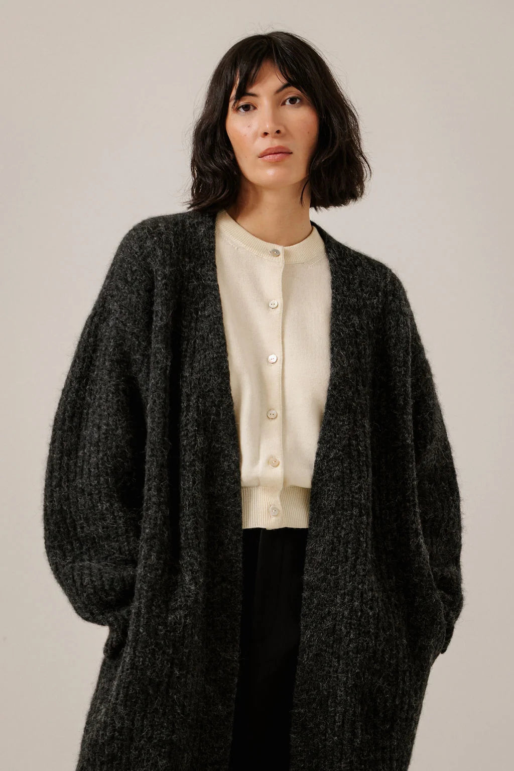 Bare Knitwear Lofty Alpaca Midi Cardigan - Basalt