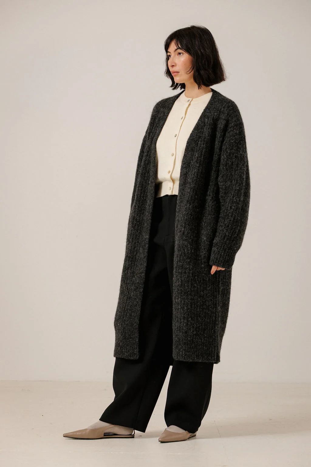 Bare Knitwear Lofty Alpaca Midi Cardigan - Basalt