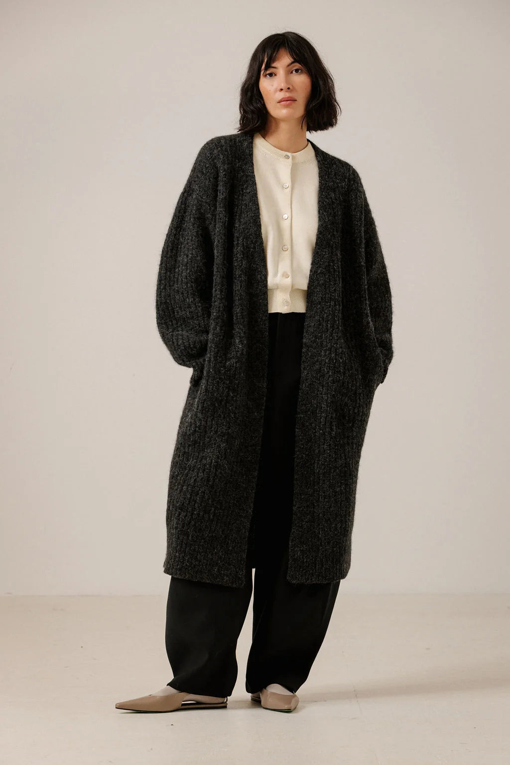 Bare Knitwear Lofty Alpaca Midi Cardigan - Basalt