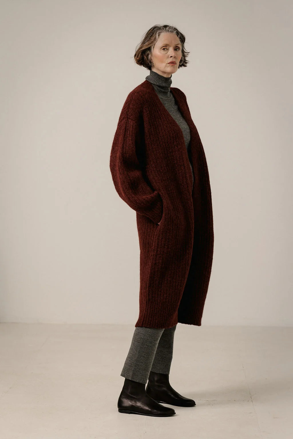 Bare Knitwear Lofty Alpaca Midi Cardigan - Deep Maroon