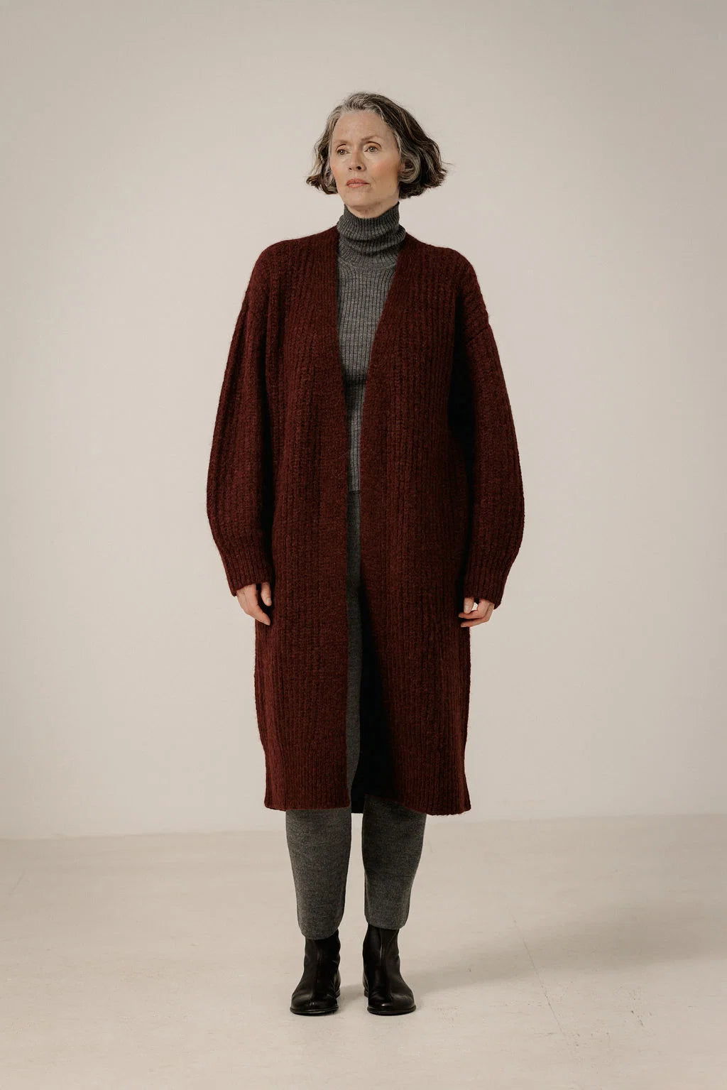 Bare Knitwear Lofty Alpaca Midi Cardigan - Deep Maroon
