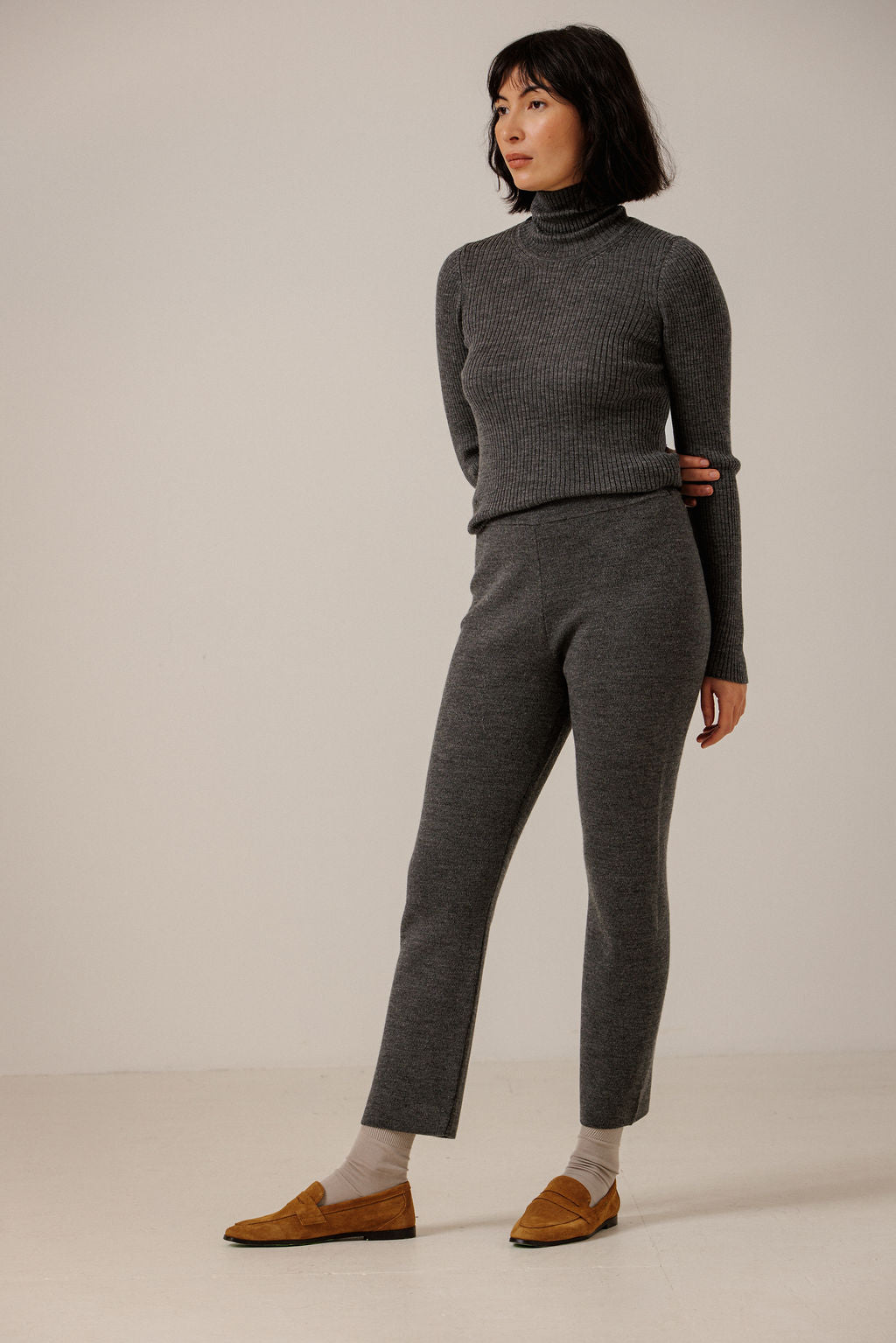 Bare Knitwear Merino Slim Pants - Charcoal