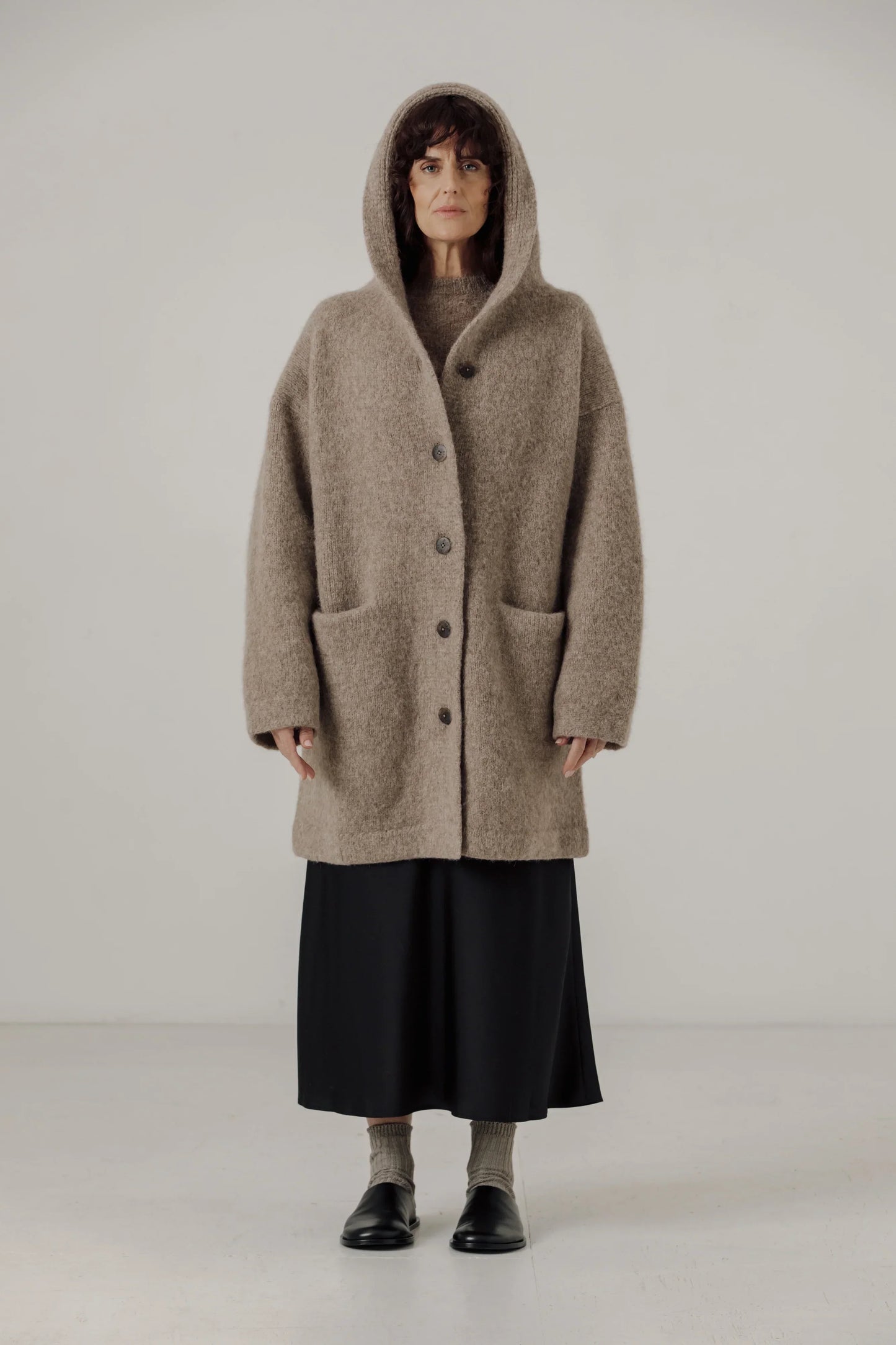 Bare Knitwear Nook Alpaca Knit Coat - Dark Fawn