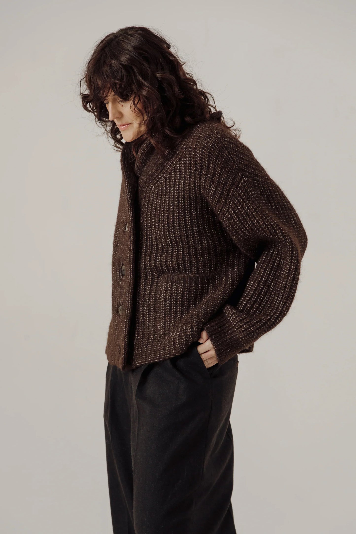 Bare Knitwear Oversized Shawl Sweater - Carob