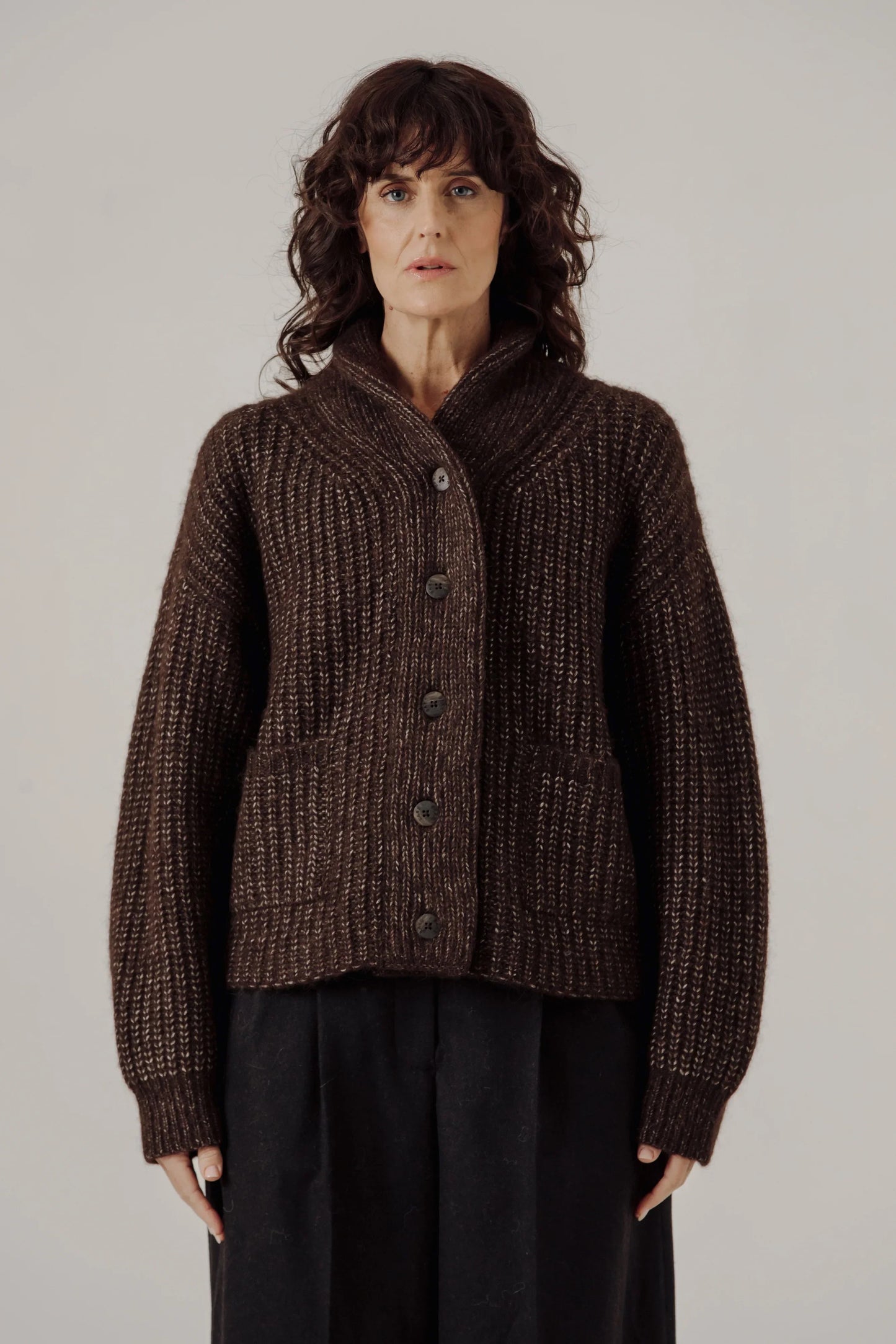 Bare Knitwear Oversized Shawl Sweater - Carob