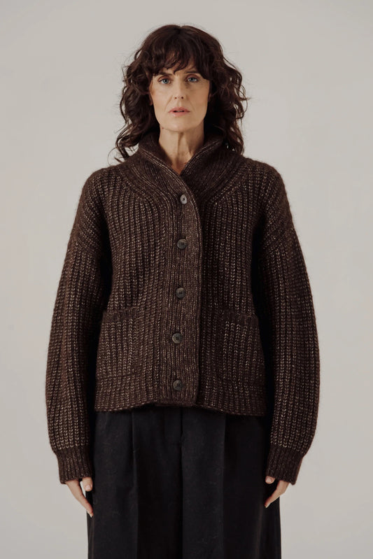 Bare Knitwear Oversized Shawl Sweater - Carob