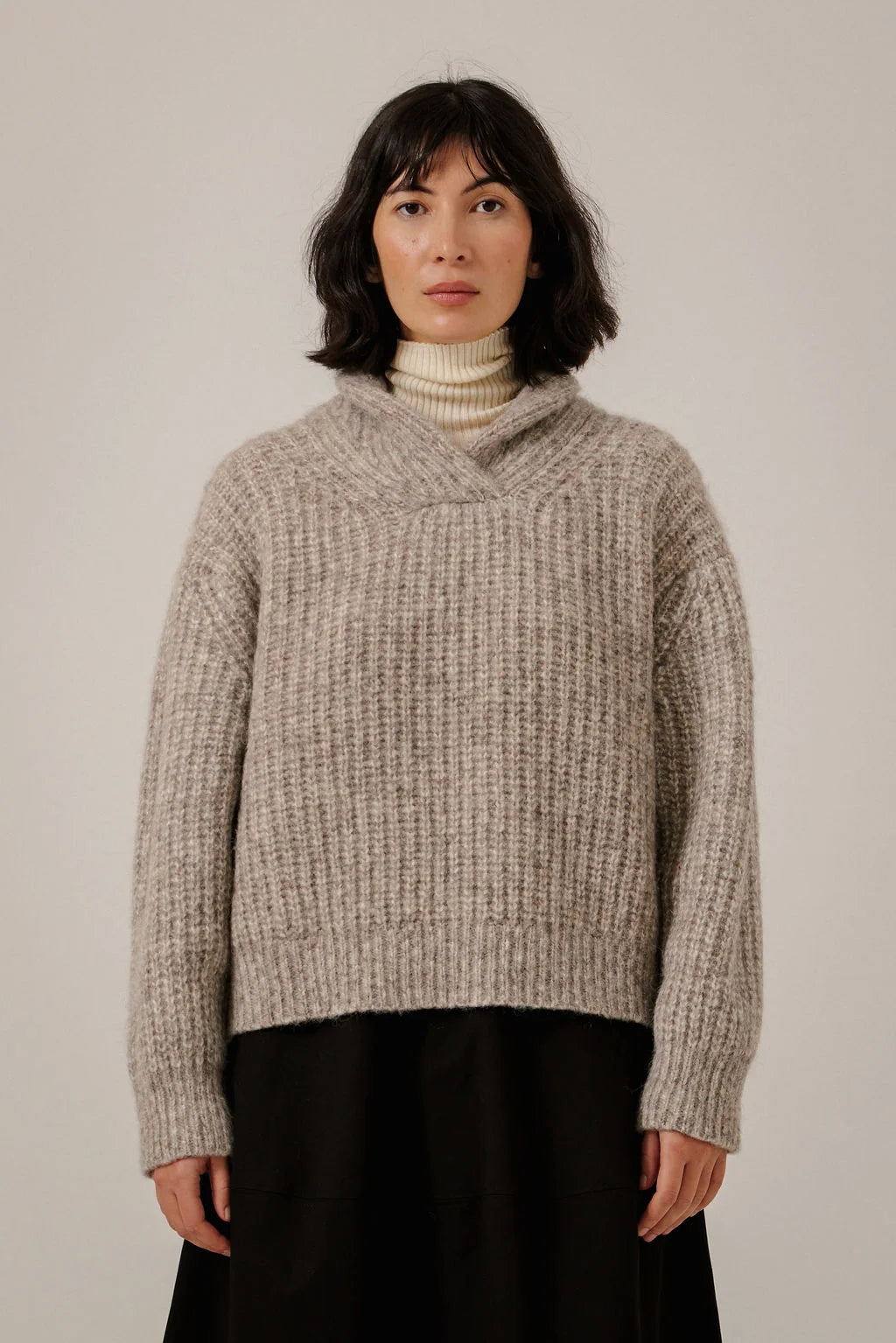 Bare Knitwear Oversized Shawl Pullover - Marble