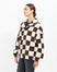 Checkerboard Sherpa Jacket - Chocolate Brown and White