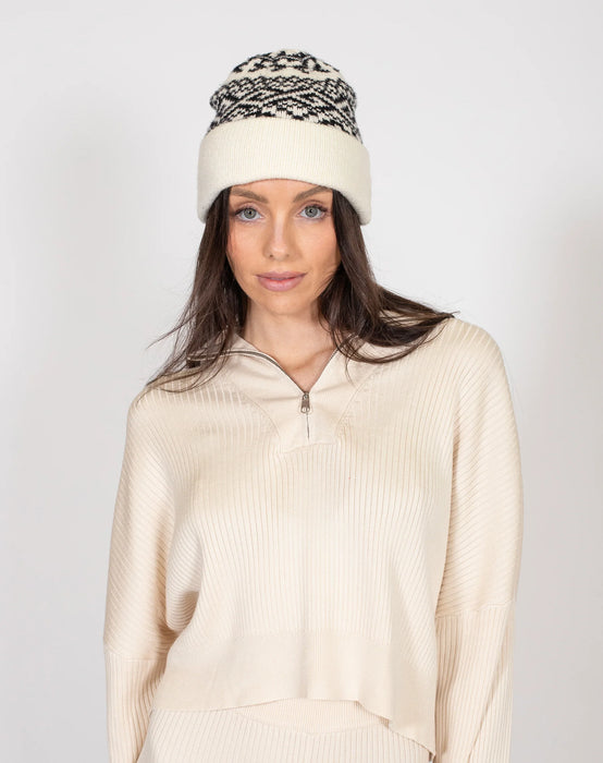 Fair Isle Knit Toque - Cream/ Black