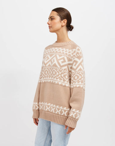 Fair Isle Knit Sweater - Fawn/Cream