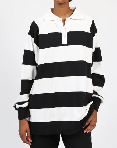 Brunette the Label Not Your Boyfriend's Rugby - White with Black