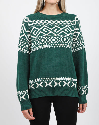 Brunette the Label Fair Isle Knit Sweater - Emerald