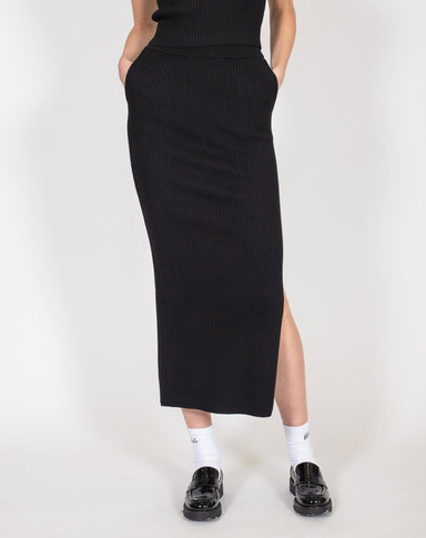 Brunette the Label Penelope Ribbed Knit Maxi Skirt - Black