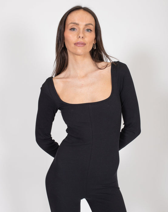 Brunette the Label Ribbed Long Sleeve Jumpsuit - Black