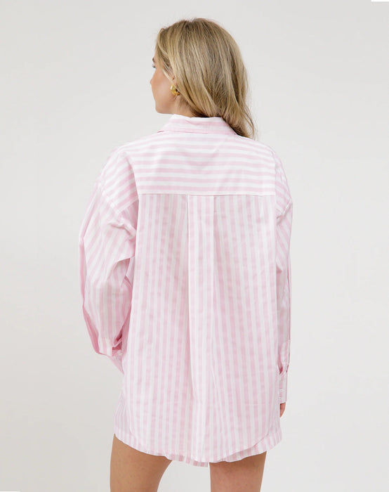 Stripe Poplin Button Up Long Sleeve Shirt - Pink/ White