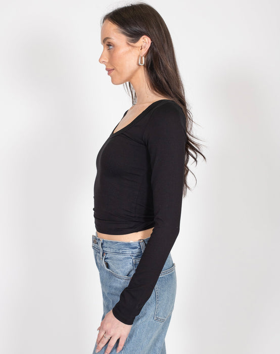 Brunette The Label Scoop Neck Long Sleeve Tee - Black