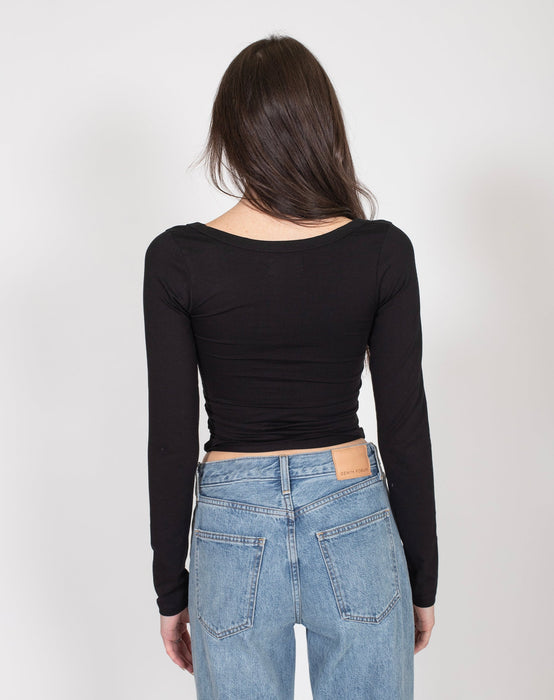 Brunette The Label Scoop Neck Long Sleeve Tee - Black