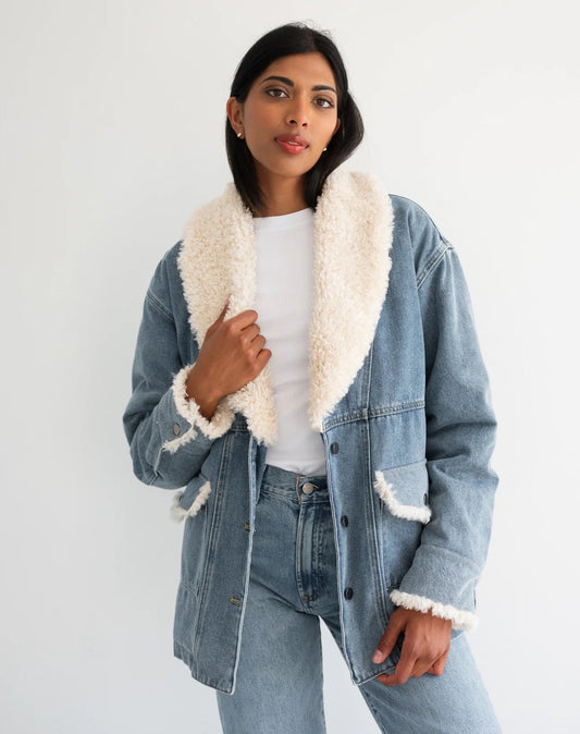 Brunette the Label Sherpa Denim Jacket - Vintage Denim