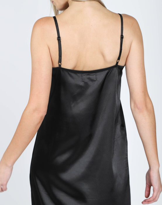 Brunette the Label Helena Satin Maxi Slip Dress - Black