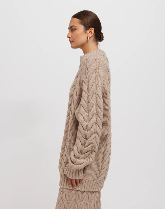 Sophie Cable Knit Half Zip - Fawn