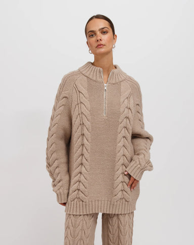 Sophie Knit Not Your Boyfriend's Half Zip - Fawn