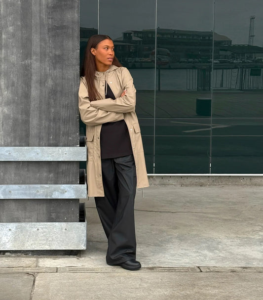 RAINS Curve Long Jacket - Beige