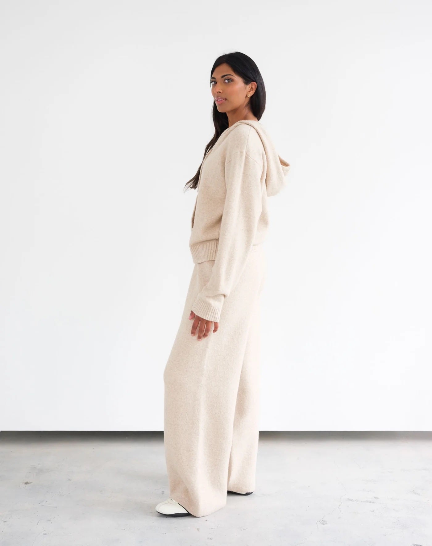 Brunette the Label Full Zip Knit Sweater - Oatmeal Melange