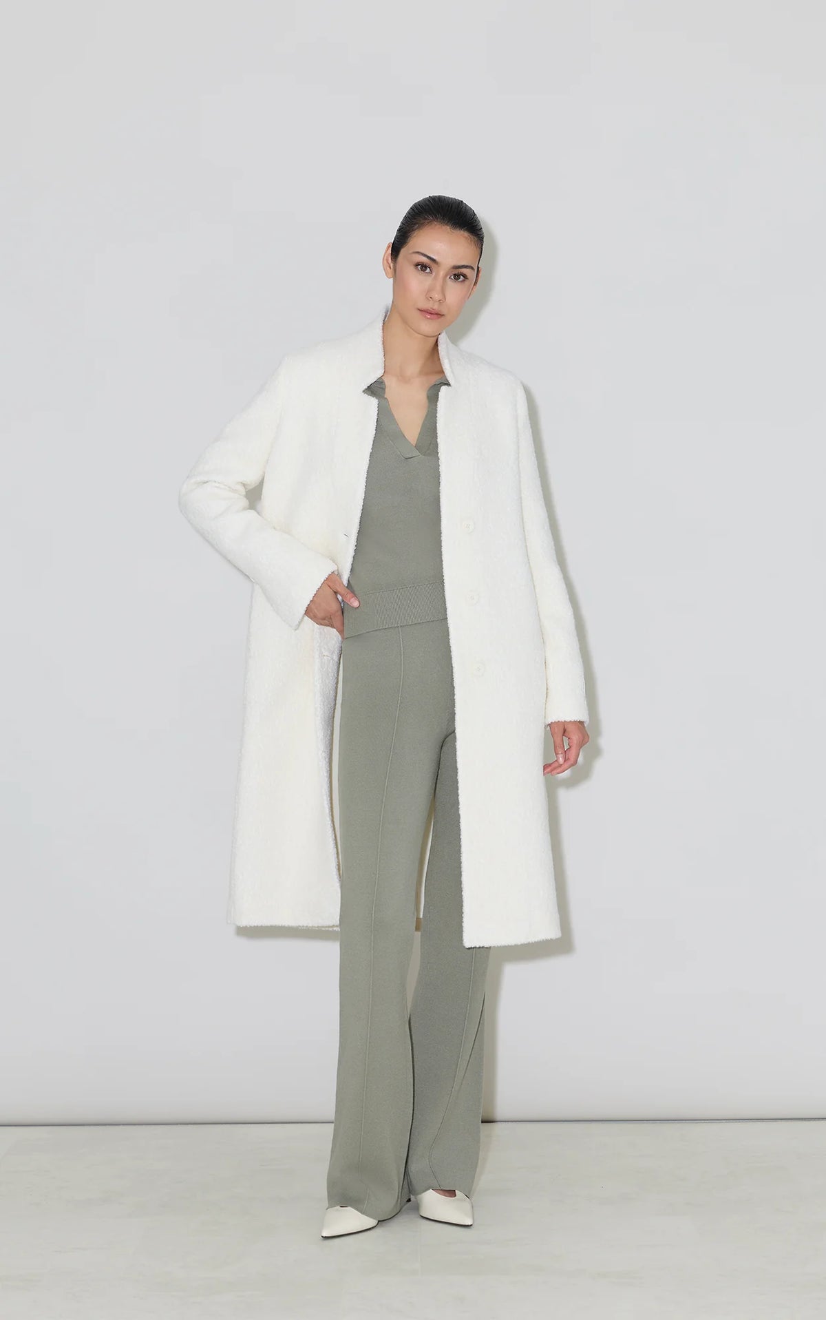 Soia & Kyo Diane Midi Coat in Bouclé Wool - Powder