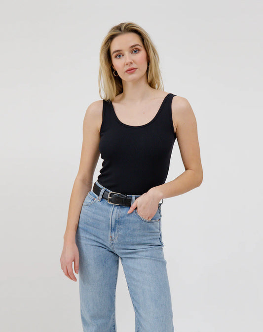 Ribbed Fitted Tank Top - Black
