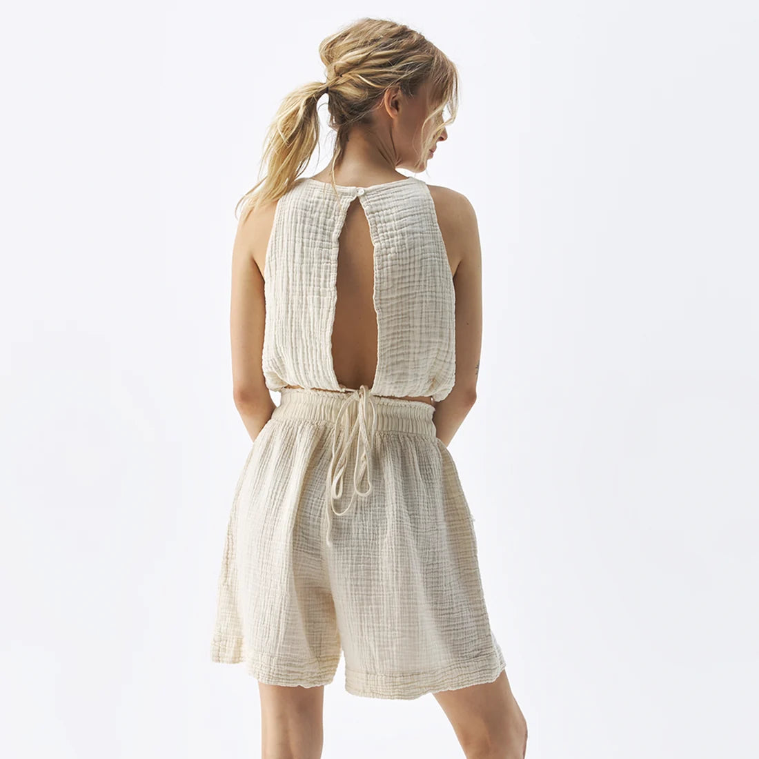 Crinkle Relaxed Shorts - Cream