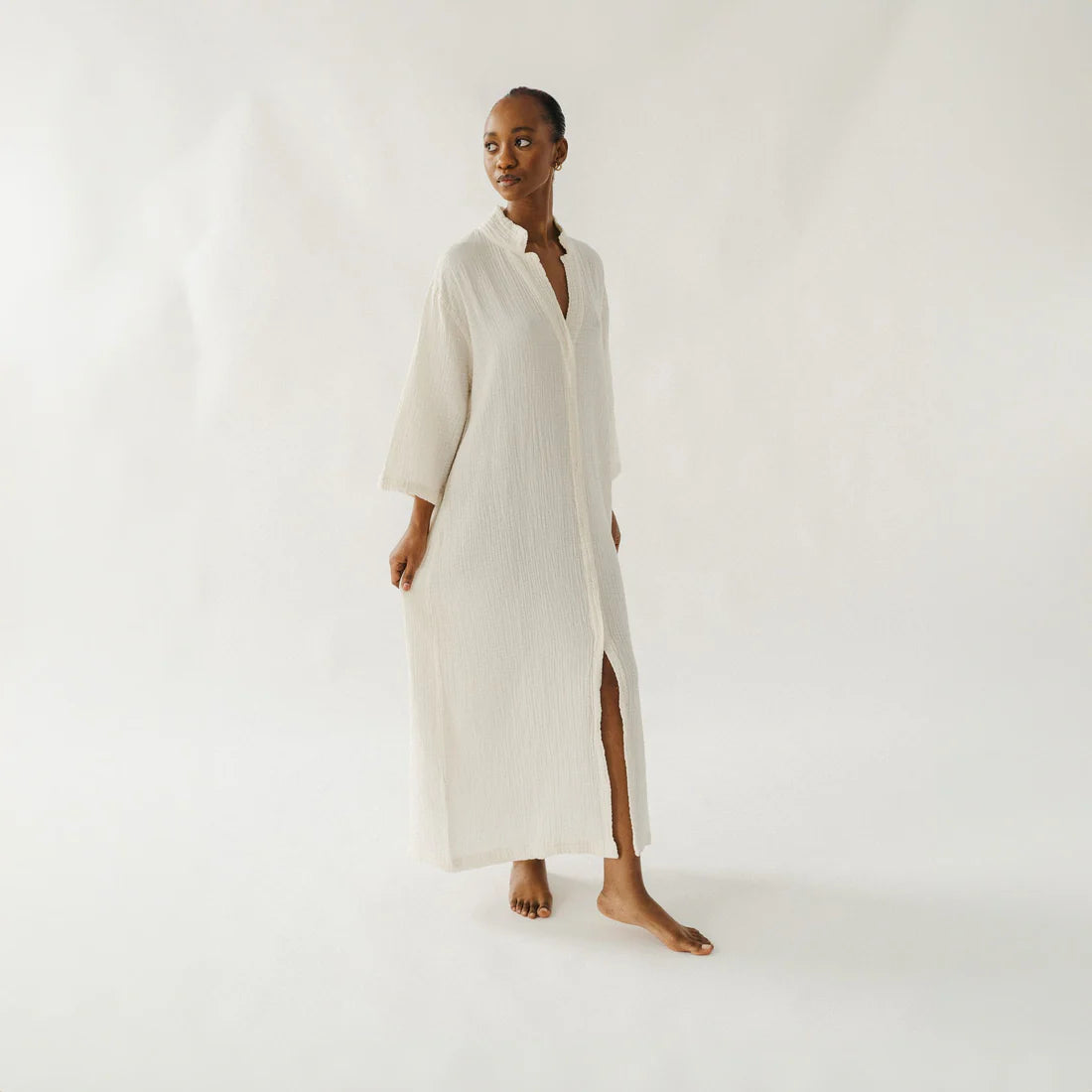 Crinkle Shirt Dress - Cream