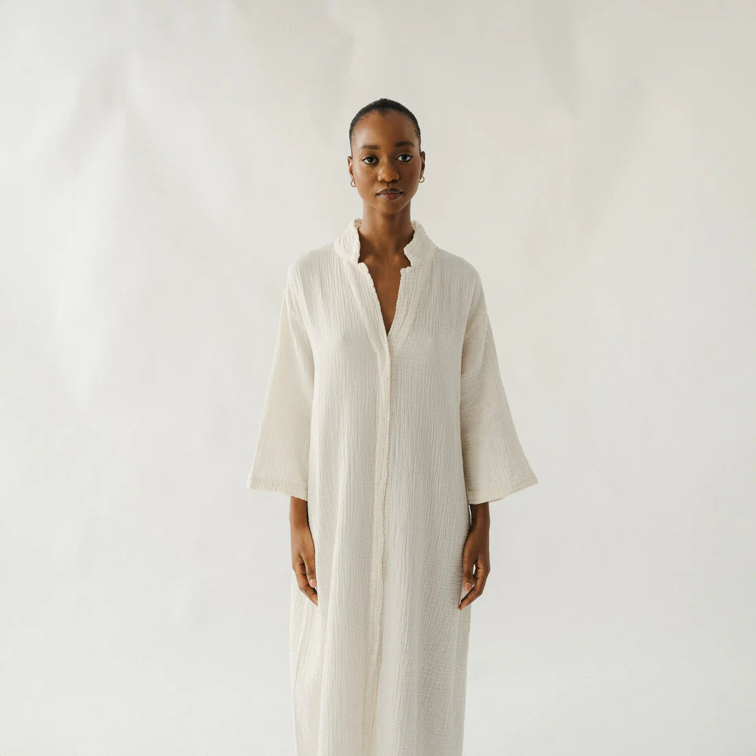 Crinkle Shirt Dress - Cream