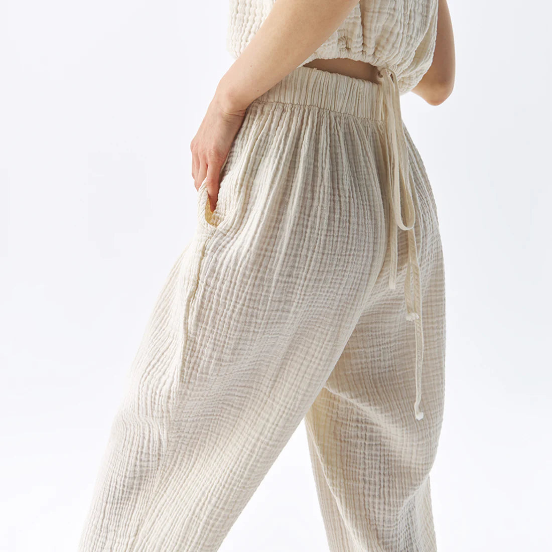 Crinkle Slouchy Pants - Cream