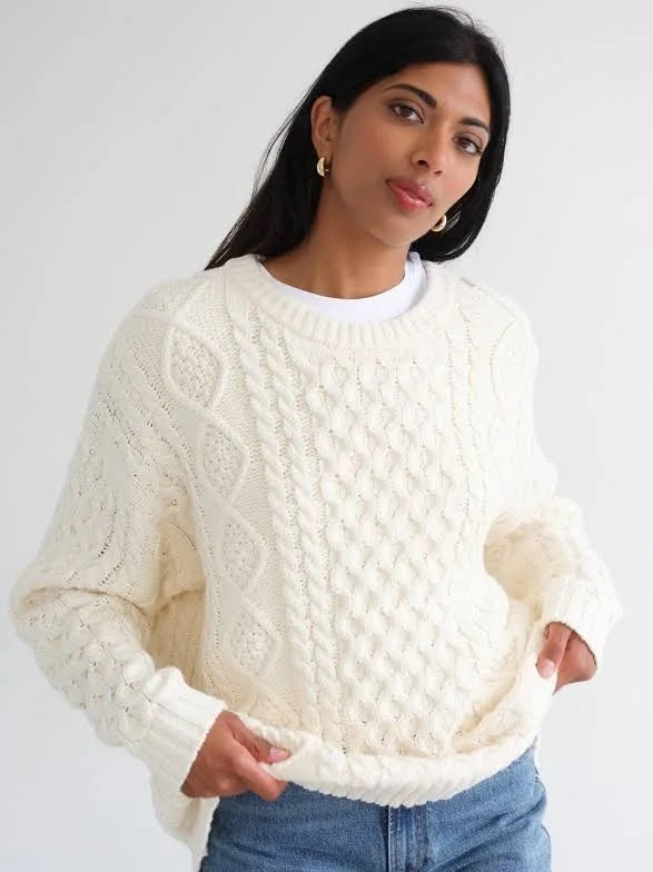 Brunette the Label Irish Cable Knit Sweater - Burgundy