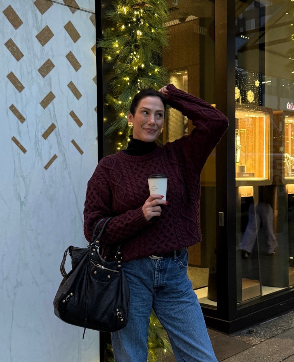 Brunette the Label Irish Cable Knit Sweater - Burgundy