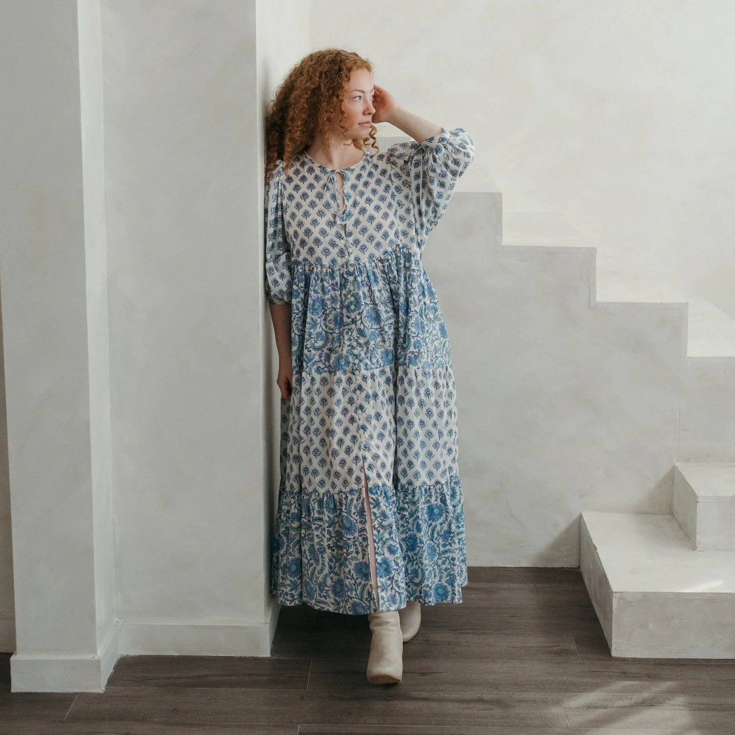 Lilah Maxi Dress - Nilima Blue & White