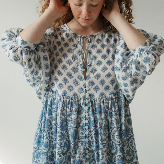Lilah Maxi Dress - Nilima Blue & White
