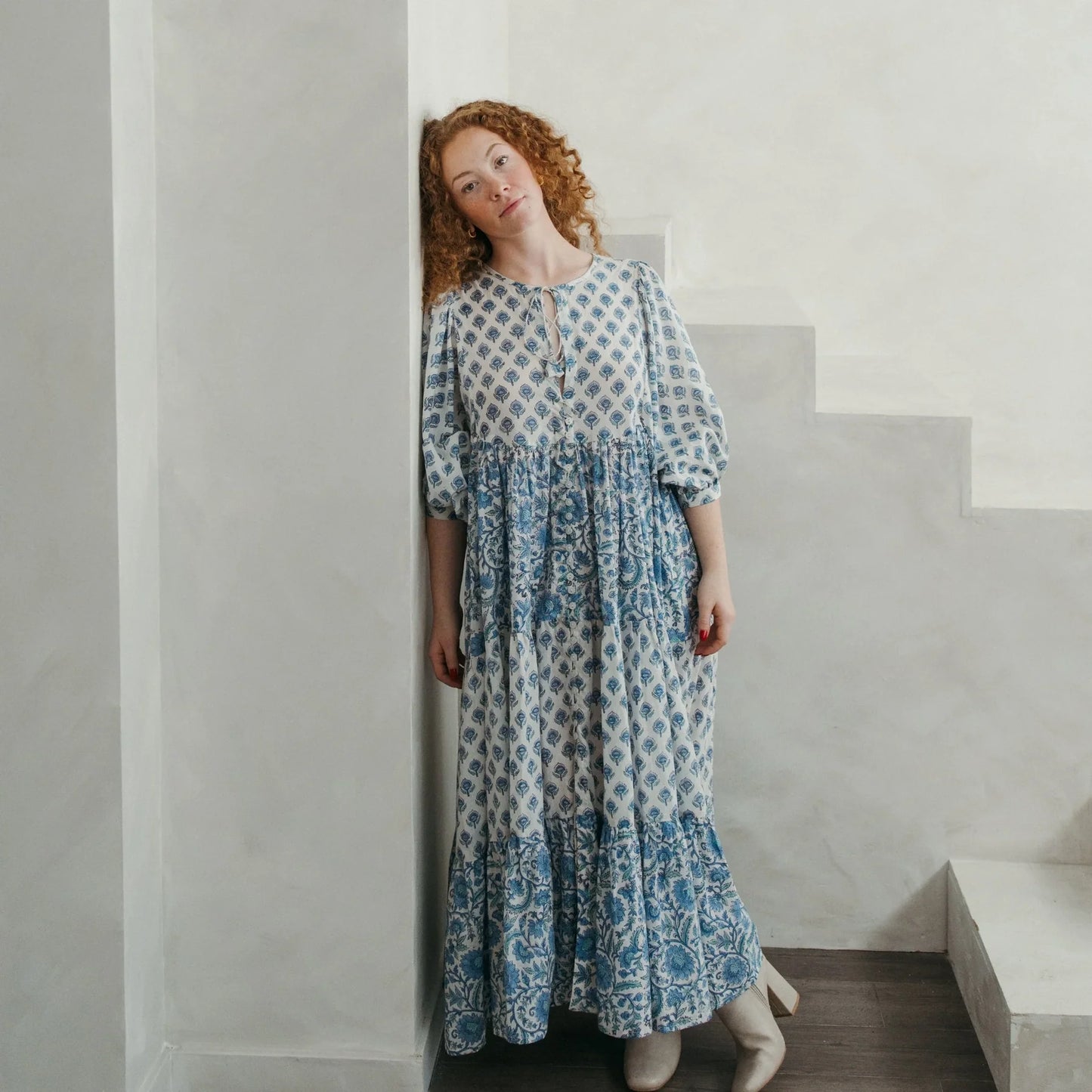 Lilah Maxi Dress - Nilima Blue & White